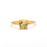 Natural Lemon Quartz Round Shape Ring Minimalist Gold Jewelry For Mom