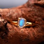 Natural Rainbow Labradorite Oval Ring Engagement Gold Jewelry Birthday Gift
