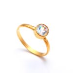 Rainbow Moonstone Round Shape Birthstone Ring Boho Gold Jewelry