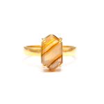 Natural Montana Agate Elongated Hexagon Shape Ring 14K Gold Dainty Jewelry