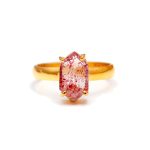 Natural Strawberry Quartz Elongated Hexagon Vintage 14K Gold Ring Gift For Husband