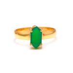 Natural Green Onyx Elongated Hexagon Ring 14K Gold Vintage Jewelry