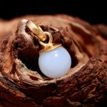 Natural Chalcedony Ball Shape Charm Pendant 14K Gold Minimalist Jewelry For Her