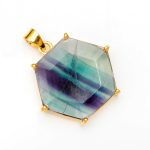 Natural Fluorite Hexagon Chakra Pendant 14K Gold Vintage Jewelry Birthday Gift