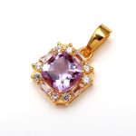 Natural Pink Amethyst Cushion Designer Pendant 14K Gold Jewelry Birthday Gift