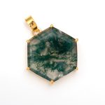 Natural Moss Agate Hexagon Handmade Pendant 14K Gold Jewelry Wedding Gift