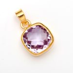 Natural Pink Amethyst Cushion Shape Vintage Pendant 14K Gold Jewelry Gift For Him
