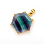 Natural Fluorite Hexagon Shape Chakra Pendant 14K Gold Jewelry For Him