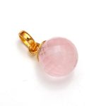 Natural Rose Quartz Balls Charm Pendant 14K Gold Healing Jewelry Gift For Her