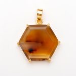 Natural Montana Agate Hexagon Shape Charm Pendant 14K Gold Vintage Jewelry