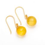 Natural Yellow Chalcedony Ball Dangle Briolette Earrings 14K Gold Healing Jewelry