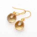 Natural Citrine Quartz Ball Dangle Earrings 14K Gold Birthday Jewelry Gift For Sister