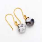 Natural Dendrite Opal Ball Dangle Earrings 14K Gold Birthstone Jewelry For Women