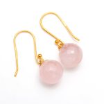 Natural Rose Quartz Ball Dangle Healing Earrings For Wife 14K Gold Statement Jewelry