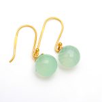 Natural Aqua Chalcedony Ball Dangle Designer Earrings 14K Gold Handmade Jewelry