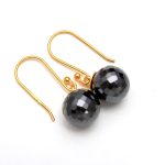Natural Hematite Ball Dangle Briolette Earrings 14K Gold Designer Jewelry For Her