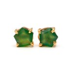 Natural Serpentine Pentagon Shape Stud Earrings For Sister 14K Gold Jewelry