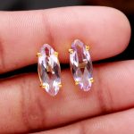 Natural Pink Amethyst Oval Shape Stud Earrings 14K Gold Jewelry For Daughter