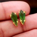Natural Serpentine Kite Shape Handmade Stud Earrings For Her 14K Gold Jewelry