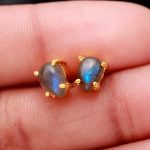 Natural Flashy Labradorite Pear Shape Stud Earrings 14k Gold Vintage Jewelry For Her