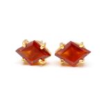 Natural Hessonite Garnet Kite Stud Earrings Unique Gold Jewelry Birthday Gift