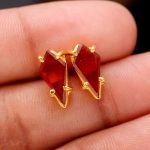 100% Natural Hessonite Garnet Kite Stud Earrings Statement Gold Jewelry