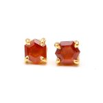 Natural Hessonite Garnet Hexagon Gemstone Gold Stud Earrings For Her Birthday Gift