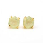 100% Natural Prehnite Hexagon Unique Stud Earrings Handmade Gold Jewelry