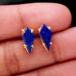 Natural Lapis Lazuli Kite Wedding Stud Earrings 14k Gold Gemstone Jewelry