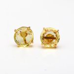 Natural  Lemon Quartz Round Stud Earrings Handmade Gold Jewelry For Women