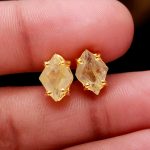 Natural Golden Rutile Quartz kite Stud Earrings Vintage Gold Jewelry Christmas Gift