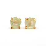 100% Natural Green Prehnite Pentagon Stud Earrings 14k Gold Bohemian Jewelry