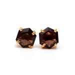 Natural Smoky Quartz Hexagon Stud Earrings 14k Gold Wedding Jewelry For Her