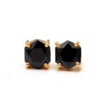 Natural Black Spinel Hexagon Unique Stud Earrings 14k Gold Statement Jewelry