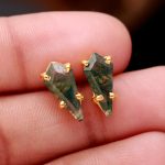 Natural Moss Agate Kite Healing Stud Earrings 14k Gold Handmade Jewelry
