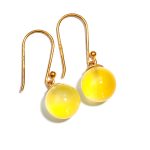 100% Natural Yellow Chalcedony Ball Dangle Earrings 14K Gold Handmade Jewelry For Her