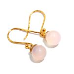 Natural Pink Chalcedony Ball Dangle Healing Earrings 14K Gold Wedding Jewelry