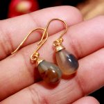 Natural Montana Agate Teardrop Dangle Wedding Earrings 14K Gold Unique Jewelry