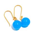 Natural Blue Chalcedony Balls Shape Dangle Boho Earrings 14K Gold Engagement Jewelry