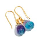 Natural Rainbow Fluorite Teardrop Dangle Vintage Earrings 14K Gold Birthday Jewelry