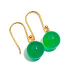 Natural Green Onyx Balls Shape Dangle Earrings 14K Gold Statement Jewelry For Wife