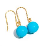 Natural Blue Turquoise Ball Dangle Earrings 14K Gold Elegant Jewelry Engagement Gift
