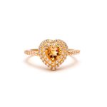 Natural Citrine Halo Diamond Heart Shape Ring For Brides 14K Gold Engagement Jewelry