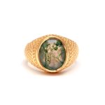 Natural Moss Agate Oval Men's Ring 14K Gold Wedding Jewelry Engagement Ring For Him