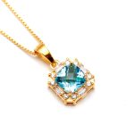 Natural Blue Topaz Octagon Chain Necklace 14K Gold Vintage Jewelry For Her