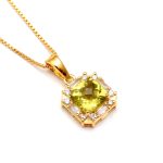 Natural Lemon Quartz Cushion Shape Pendant Necklace 14K Gold Brides Jewelry