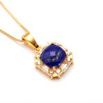 Natural Lapis Lazuli Octagon Shape Necklace 14K Gold Wedding Jewelry Gift For Her