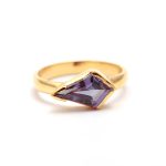 Alexandrite Kite Shape Statement Bezel Ring 14K Gold Wedding Jewelry For Her