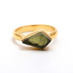 Natural Moldavite KIte Shape Statement Ring 14K Gold Birthday Jewelry For Him
