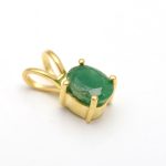 Green Emerald Oval Shape Minimalist Pendant 14K Gold Handmade Jewelry For Wife